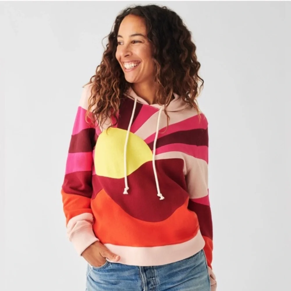Faherty Size Medium Soleil Hoodie Sunset Design Canyon Lands White Pink Orange